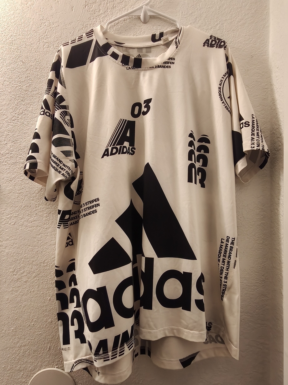 adidas White & Black Graphic All-Over Logo Short Sleeve Tee